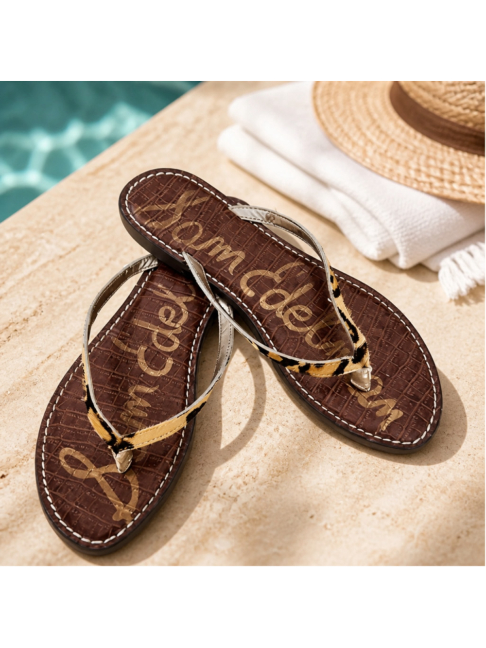 Sam Edelman Leopard Print Mohair Brown Flip Flop Thong Sandals Size 10 Summer